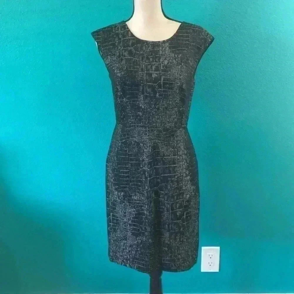Kenneth Cole Ladies Rayon Shift dress in black with silver in size 4
